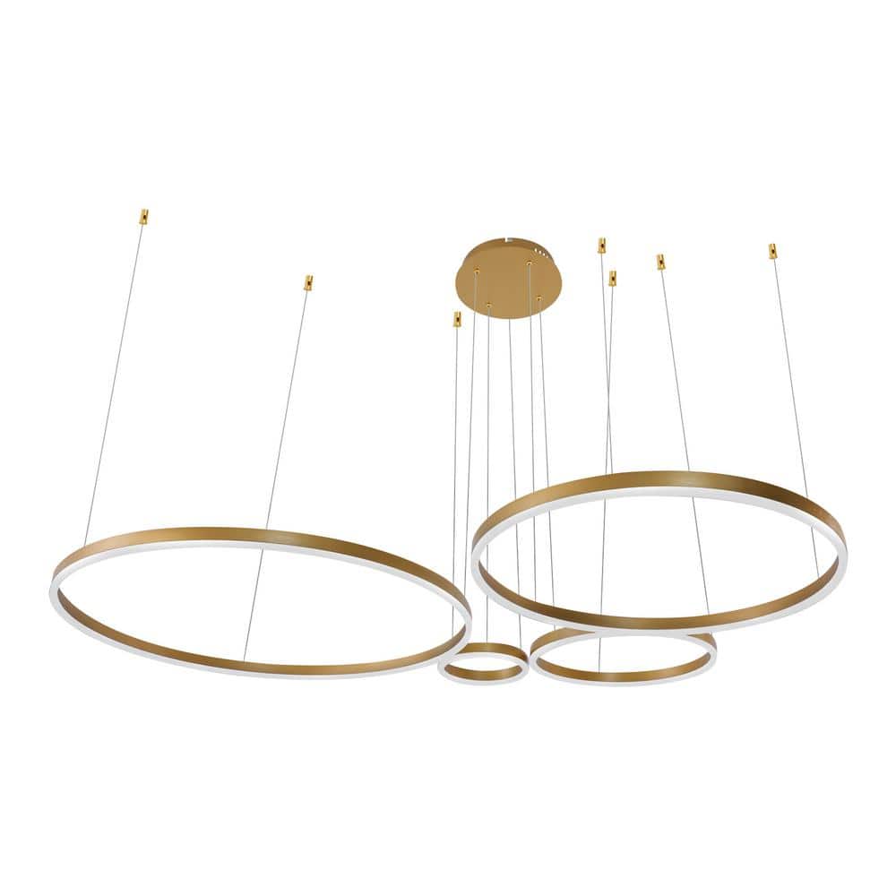 Gold Modern 4-Rings 4-Light Dimmable Integrated LED Pendant Light with Adjustable Hanging Height and Remote Control price history on PriceWatchPro