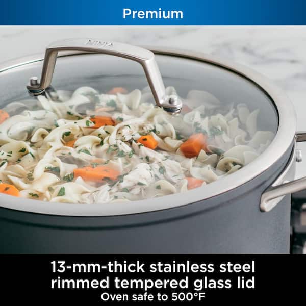NINJA Foodi NeverStick 3 1/2 qt. Premium Hard-Anodized Aluminum Sauce Pan  with Glass Lid C30235 - The Home Depot