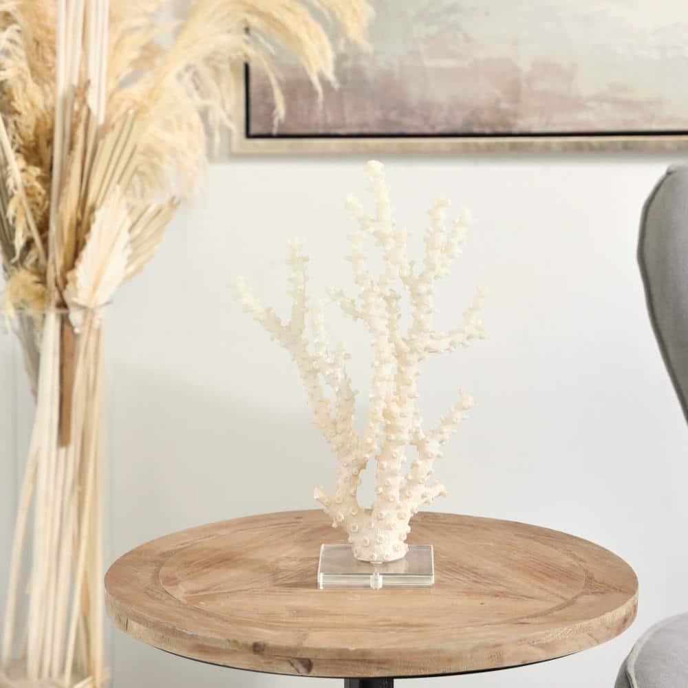 4 in. x 14 in. Cream Polystone Coral Sculpture with Clear Acrylic Base