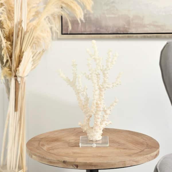 Litton Lane 4 in. x 14 in. Cream Polystone Coral Sculpture with Clear Acrylic Base