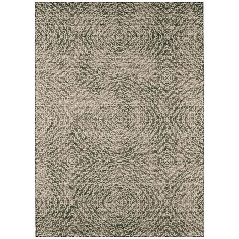 Bravado Brown 9 ft. x 12 ft. Geometric Indoor/Outdoor Washable Area Rug