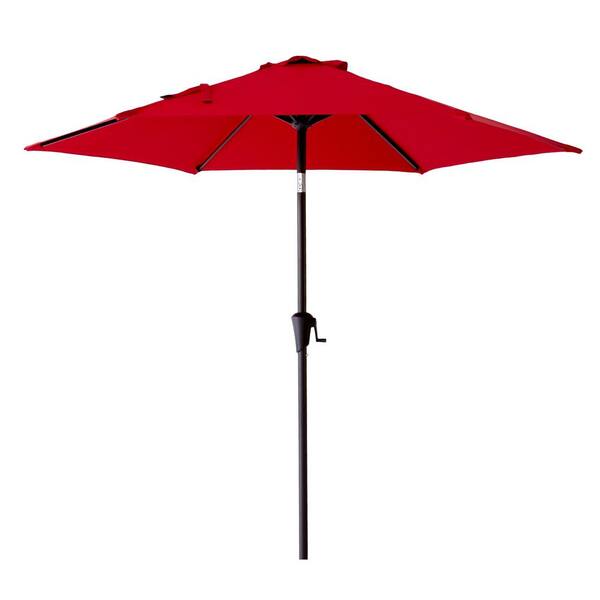 C-Hopetree 9 ft. Steel Market Push Button Tilt Patio Umbrella in Red ...