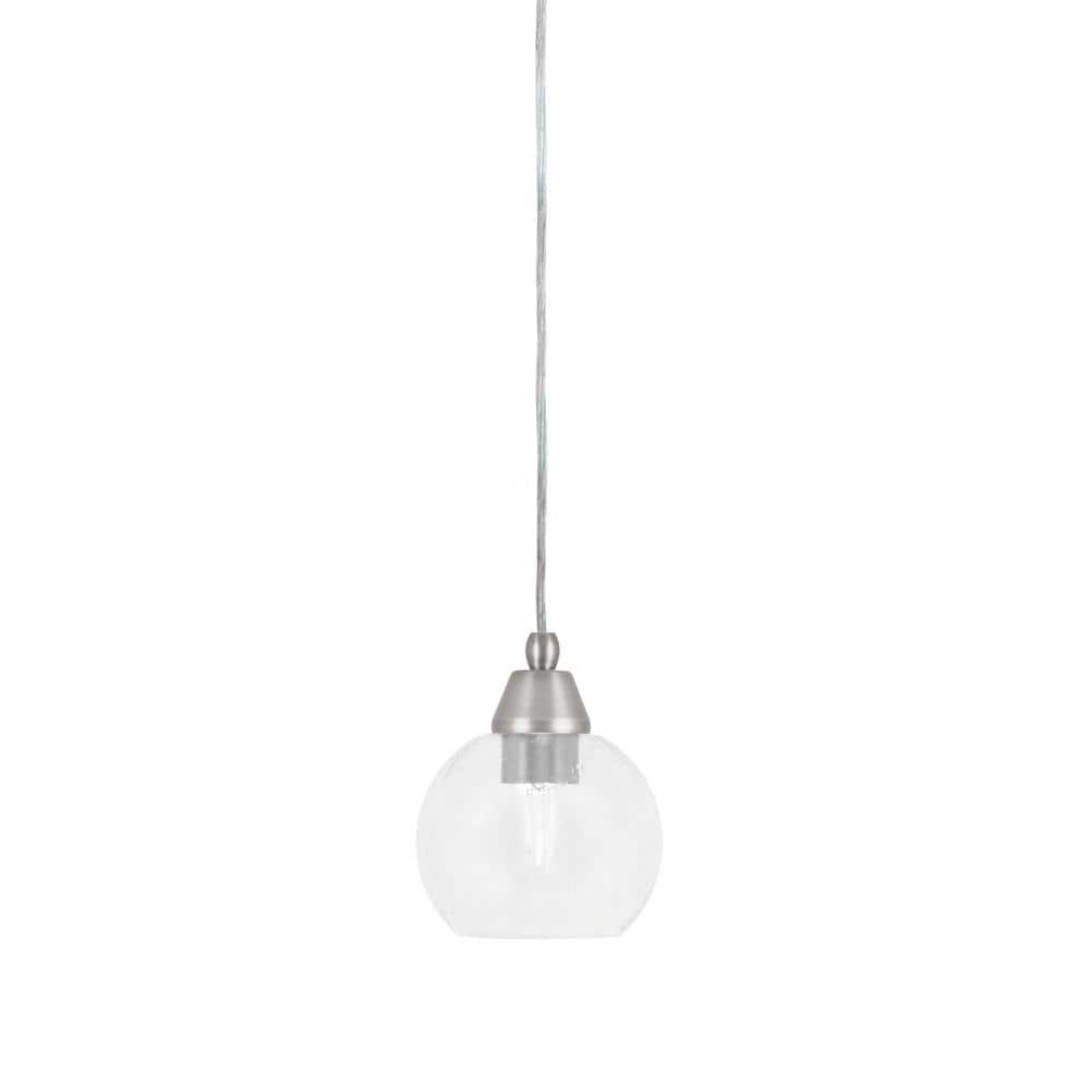 Bryson 5.75 in. 1-Light Brushed Nickel Cord Pendant Light with 5.75 in. Cle