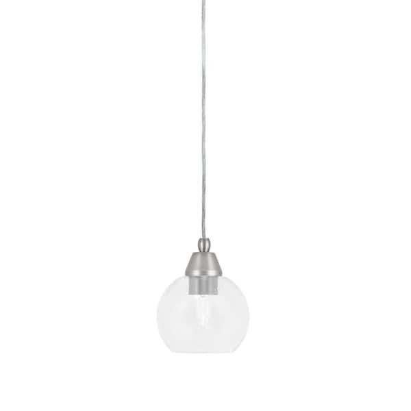 Unbranded Bryson 5.75 in. 1-Light Brushed Nickel Cord Pendant Light with 5.75 in. Clear Bubble Glass Shade, no bulb included