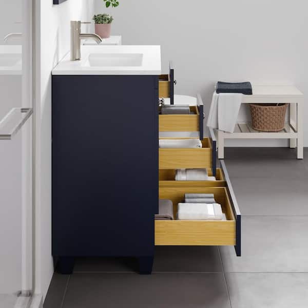 Happy 30 in. Single Sink Blue Bath Vanity with White Carrara Quartz Top (Assembled)