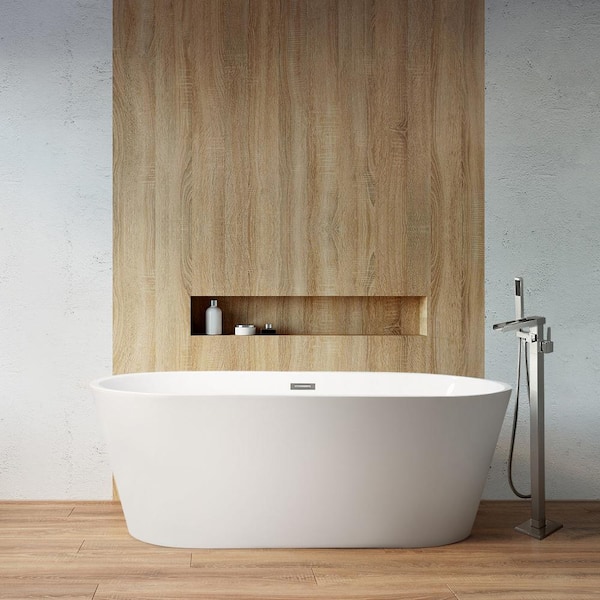 Lexora Melina 63 in. Freestanding Acrylic Flatbottom Soaking Bathtub in White