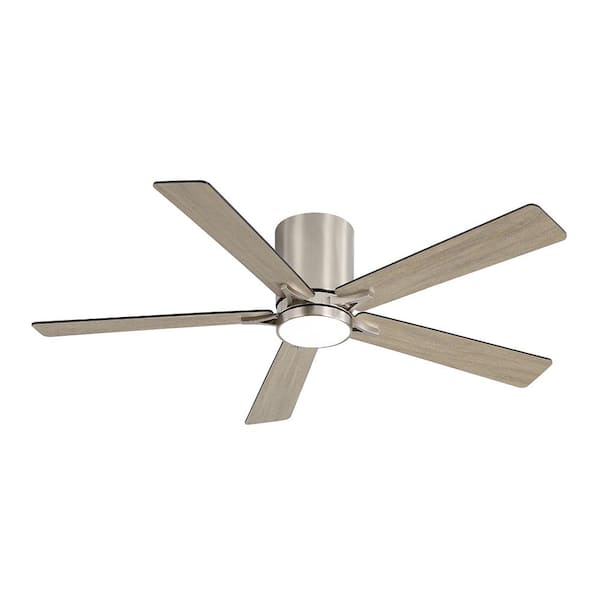 48 in. (4 ft. ) DC Motor Indoor Flush Mount Ceiling Fan with Integrated LED, 5 Reversible Blades, Nickel