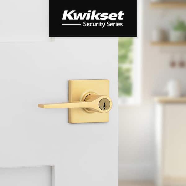 Kwikset Hollis Satin Brass Square Keyed Entry Door Handle