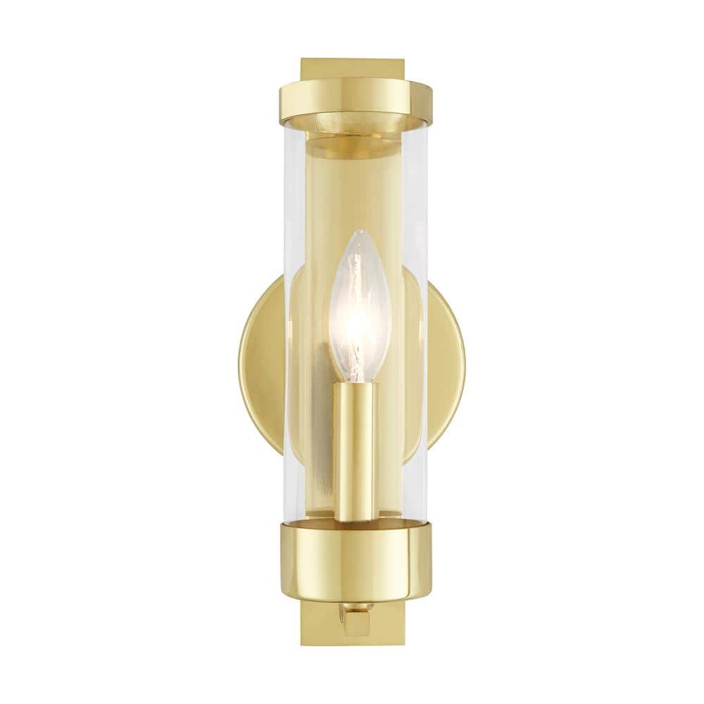 Modern Elegance 1-Light Polished Brass Sconce with Clear Glass