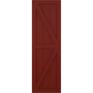 15 in. x 74 in. PVC Two Equal Panel Farmhouse Fixed Mount Board and Batten Shutters Pair with Z-Bar in Pepper Red