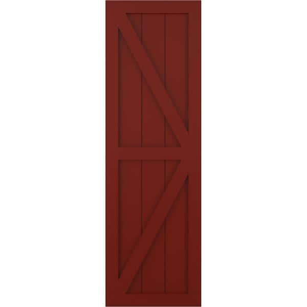 Ekena Millwork 18 in. x 44 in. True Fit PVC 2-Equal Panel Farmhouse Fixed Mount Board and Batten Shutters Pair with Z-Bar in Pepper Red