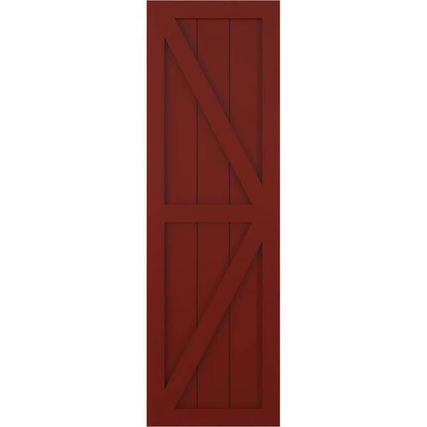 Ekena Millwork 18 in. x 53 in. True Fit PVC 2-Equal Panel Farmhouse Fixed Mount Board and Batten Shutters Pair with Z-Bar in Pepper Red