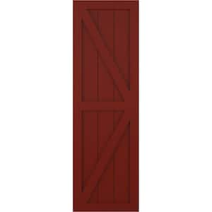 18 in. x 58 in. True Fit PVC Two Equal Panel Farmhouse Fixed Mount Board and Batten Shutters w/Z-Bar Pair in Pepper Red