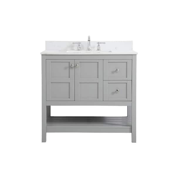 Unbranded Simply Living 36 in. W x 22 in. D x 34 in. H Bath Vanity in Gray with Calacatta White Engineered Marble Top