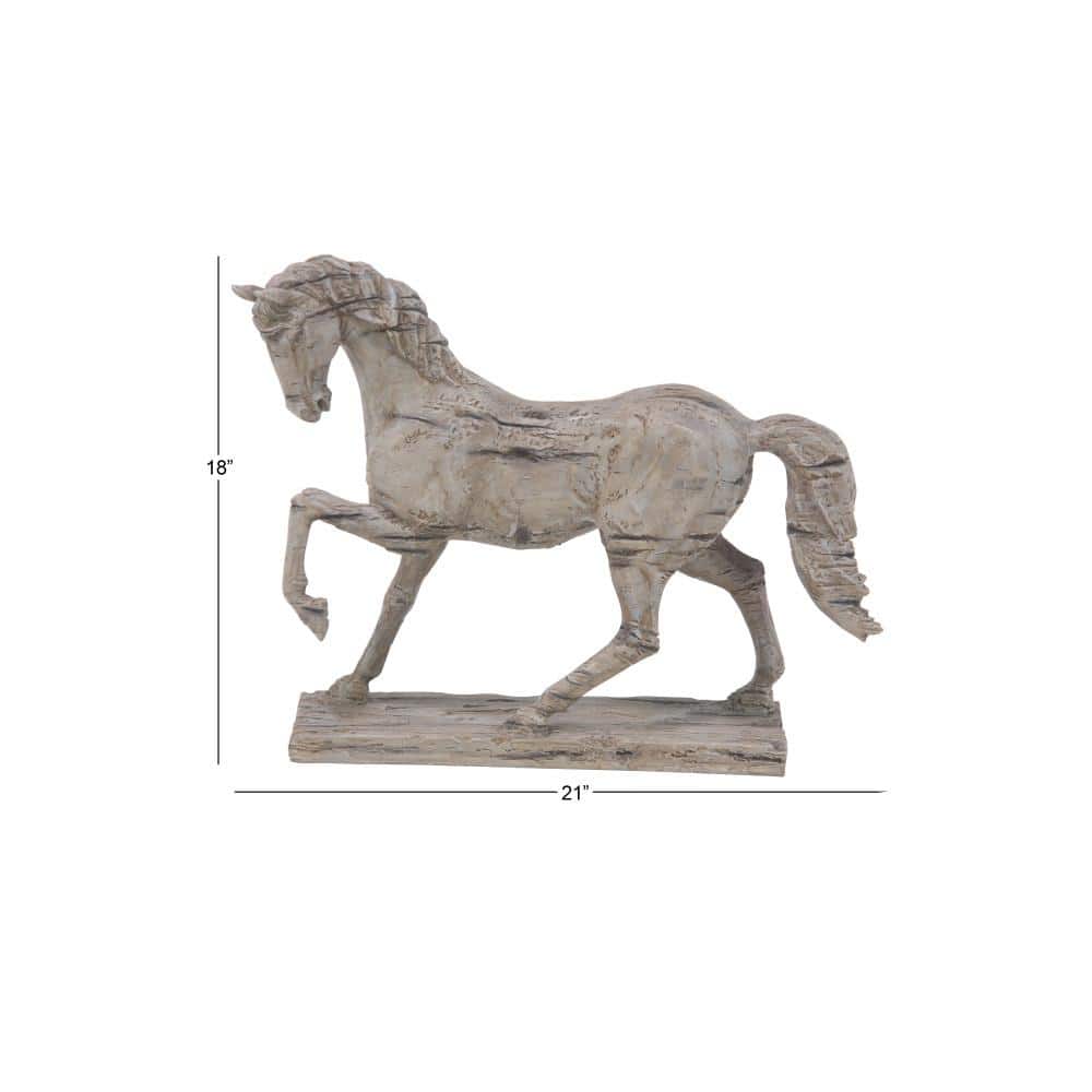 Beige Resin Prancing Horse Figurine with Weathered Finish