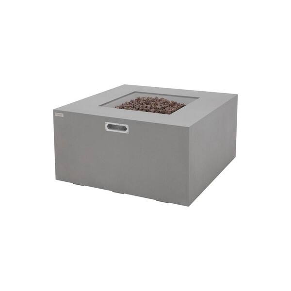 Rocky 43 in. 45000 Btu's Light Grey Concrete Propane Outdoor Fire Pit with Lava Rocks and Cover