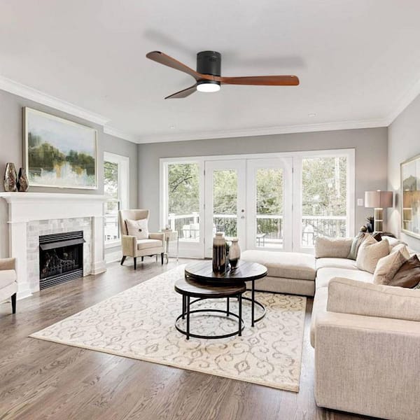 51.4 in. Ceiling Fan with Light, 3 Wood Blades, Remote Control, Reversible DC Motor for Living Room (Black+Dark Walnut)