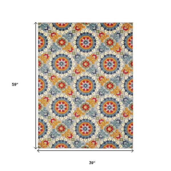 Orange, Ivory 3 ft. x 5 ft. Woven Polypropylene Rectangle Indoor/Outdoor Area Rug