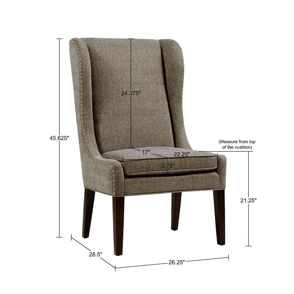 Gray High Wing Back Upholstered Side Chair with Wood Legs