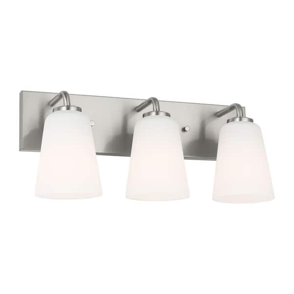 Miles 18 in. W x 8 in. H 3-Light Brushed Nickel Dimmable Large Bathroom Vanity Light with No Bulbs Included