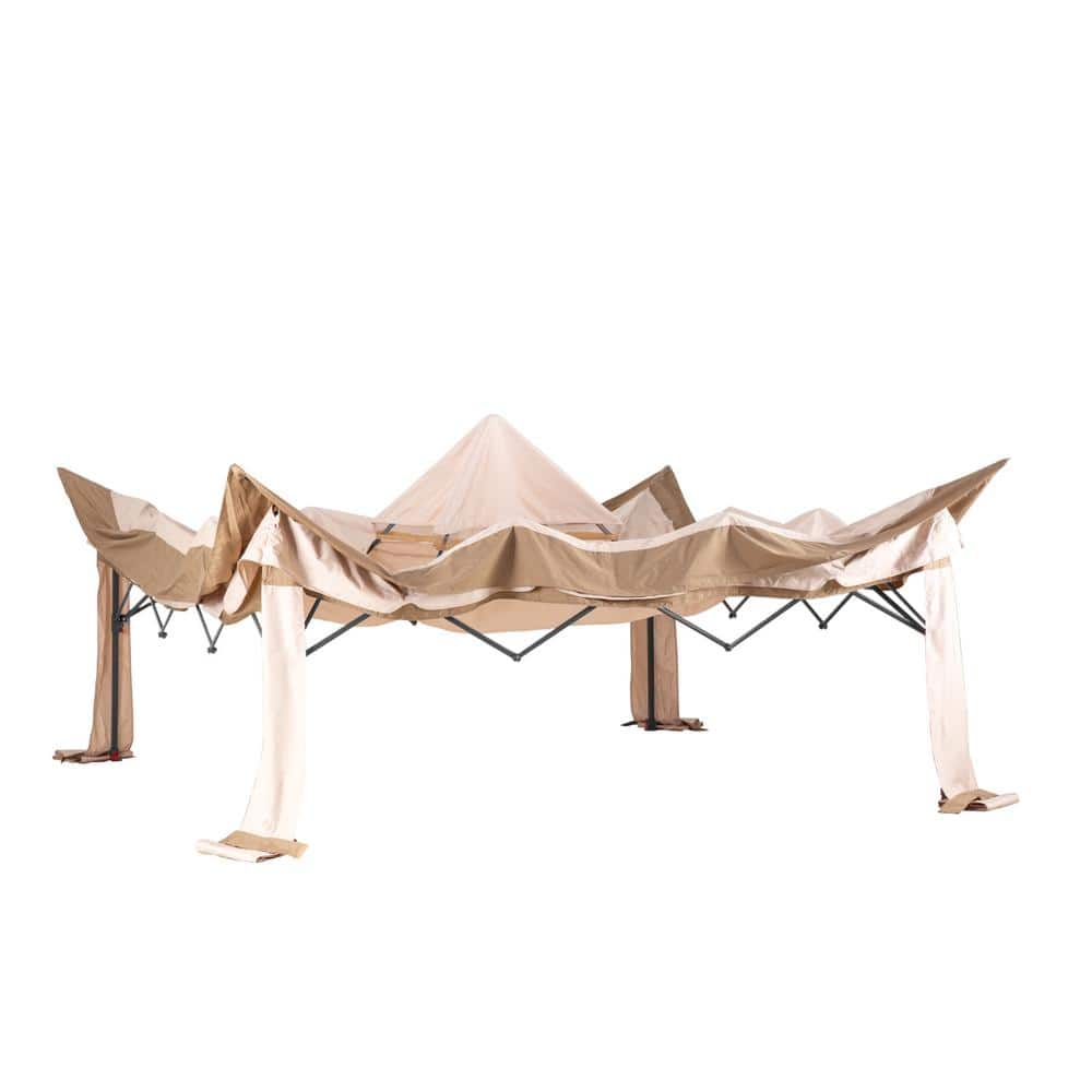 11 ft. x 11 ft. Beige Metal Frame Patio Gazebo
