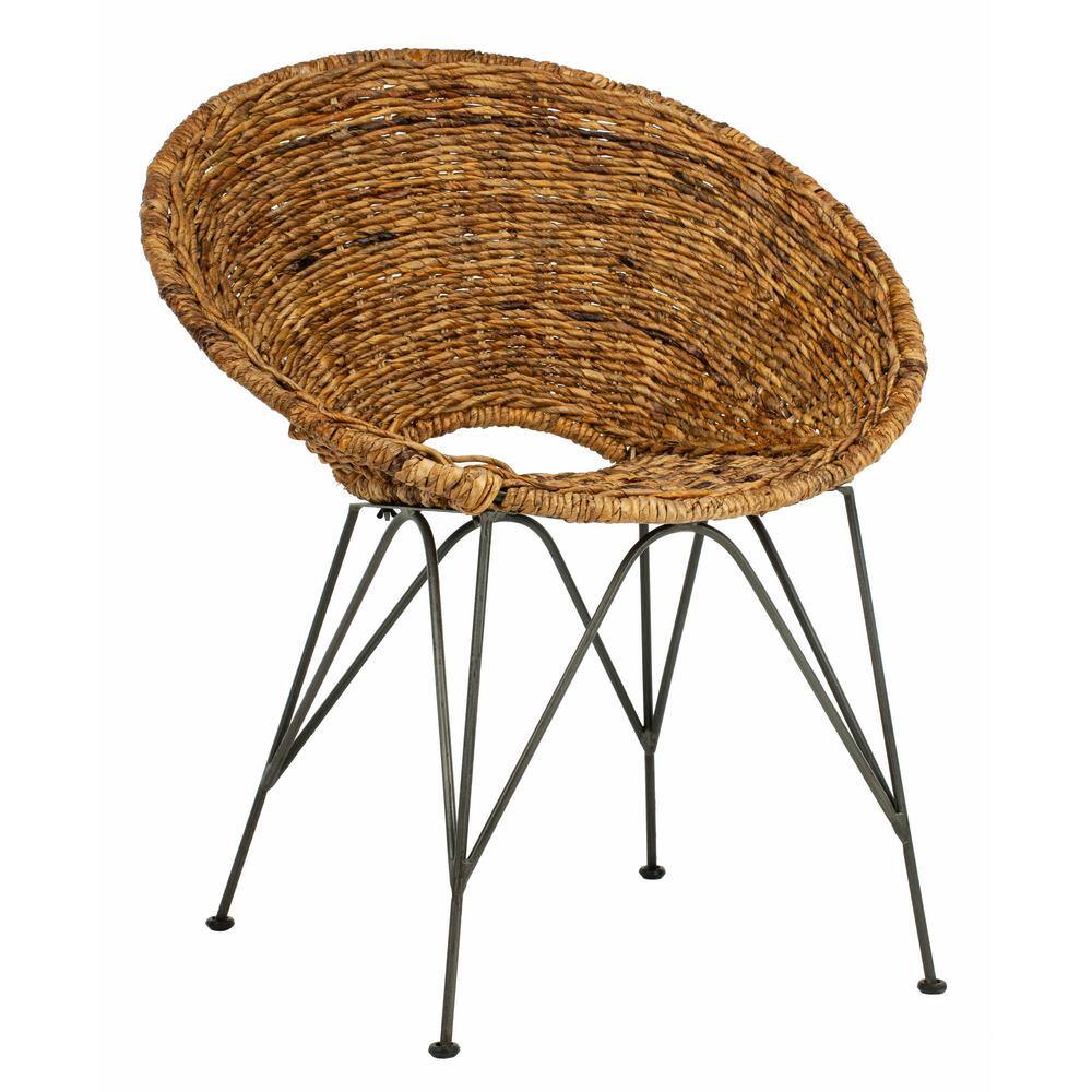 Natural Rattan and Dark Steel Geometric Papasan Accent Chair