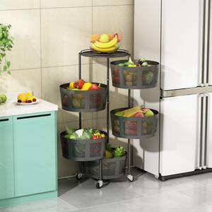 Kitchen Rolling Storage Baskets Cart for Fruit Vegetable 5-Tier Movable Metal Bathroom Storage Stand Shelf Organizer