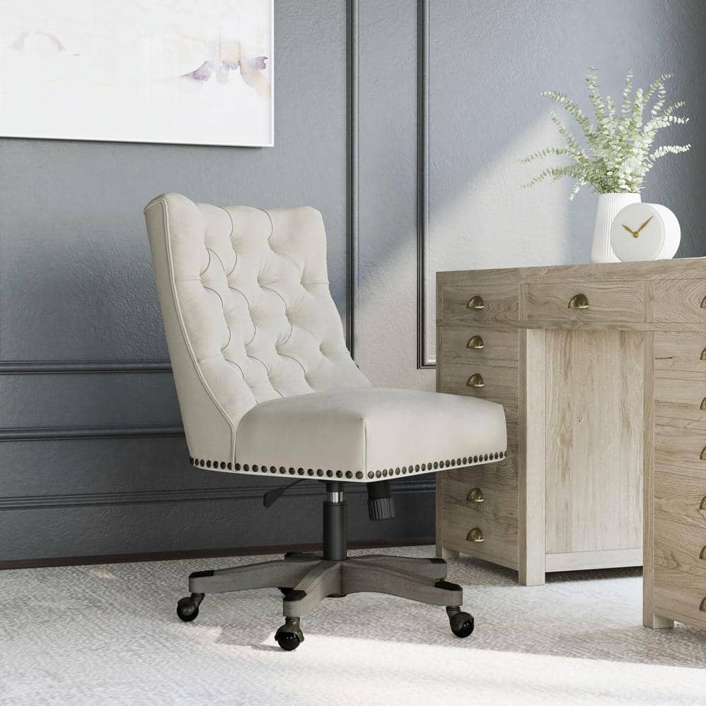 Des Fabric Adjustable Height Swivel Office Desk Task Chair in Natural with Wheels