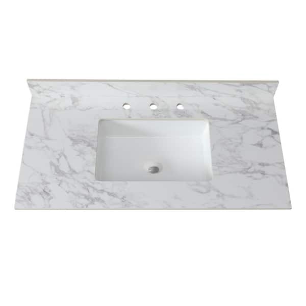 grossag 37 in. W x 22 in. D Engineered Stone Composite White Rectangular Single Sink and Bathroom Vanity Top in White