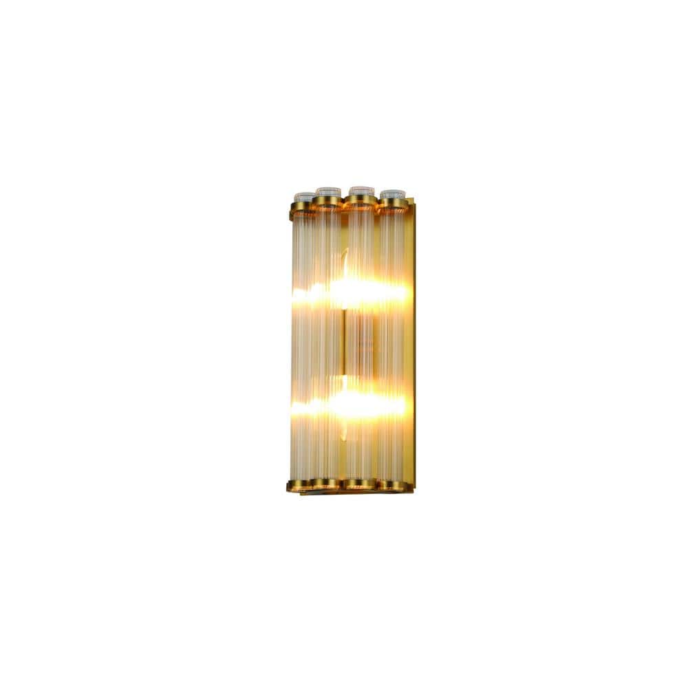 Gold Ribbed Glass 2-Light Dimmable Wall Sconce