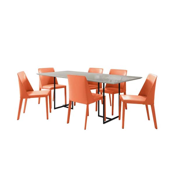 Manhattan Comfort Celine and Paris 7-Piece Off White and Coral Glass Top Dining Room Set (Seats-6)