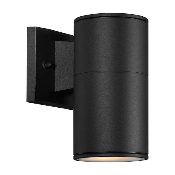 8 in. Black Cylindrical Dusk to Dawn Outdoor Hardwired Wall Lantern Sconce with No Bulbs Included