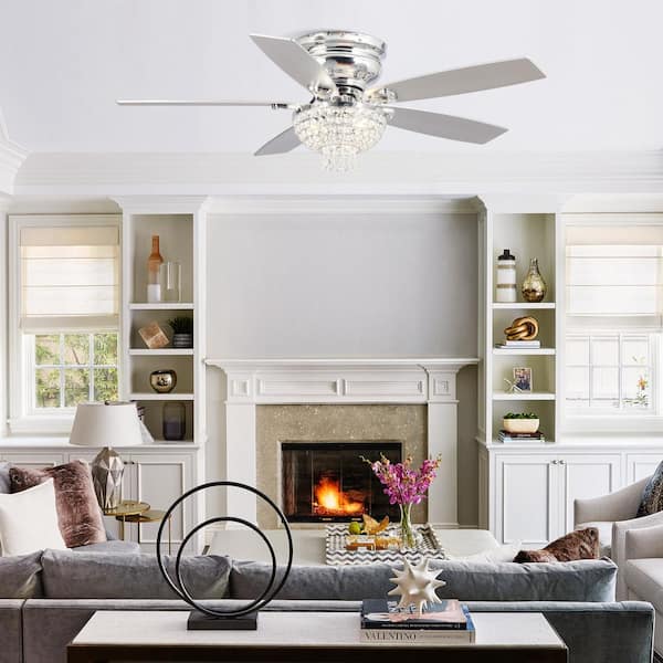 Parrot Uncle 52 in. Indoor Chrome Crystal Flush Mount Ceiling Fan