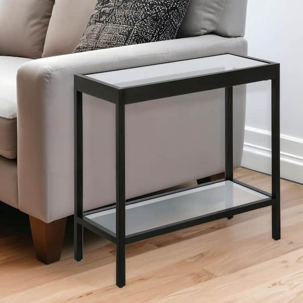 HomeRoots 24 in. Black Rectangle Glass End Table