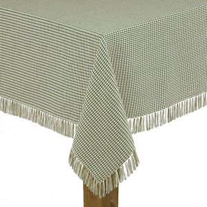 Homespun Fringed 60 in. x 84 in. Sage Checkered 100% Cotton Tablecloth