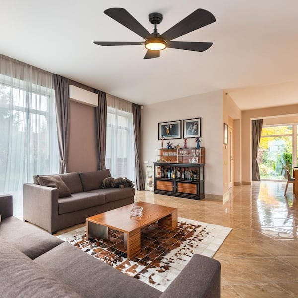 Wilkes 52 in. Dimmable LED Indoor/Outdoor Black Smart Ceiling Fan with Light and Remote, Works with Alexa/Google Home