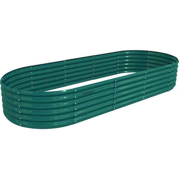 96 in. x 36 in. x 18 in. Outdoor Green Oval Galvanized Steel Metal Raised Garden Bed for Vegetables Flowers Herbs