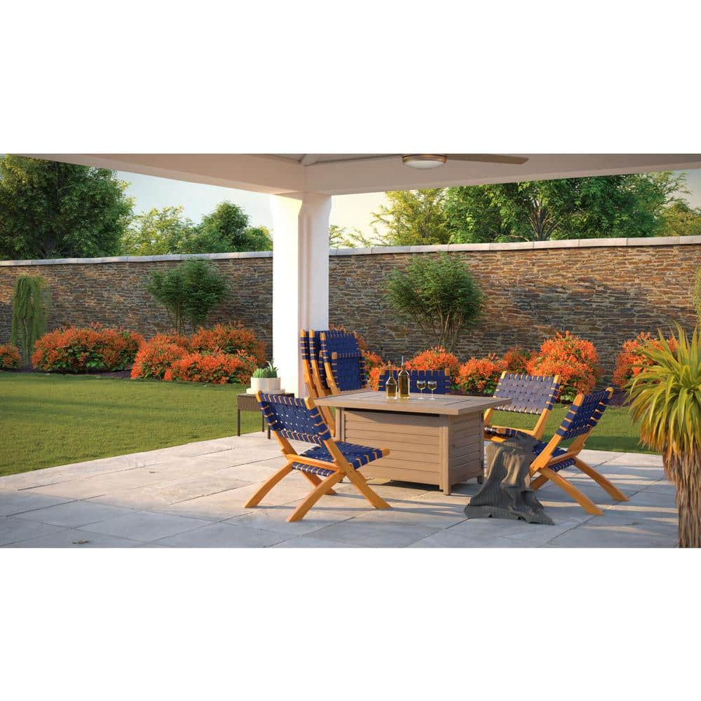 Navy Blue Woven Acacia Wood Folding Chair