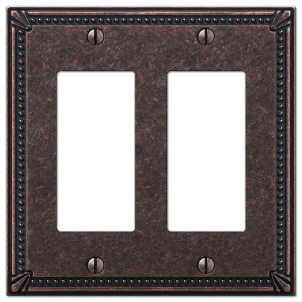AMERELLE Imperial Bead 2 Gang Rocker Metal Wall Plate - Tumbled Aged Bronze