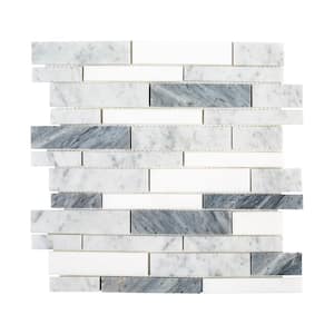 Lombard Fog White 11.75 in. x 11.75 in. Interlocking Semi-Polished Marble Mosaic Tile (9.588 sq. ft./Case)