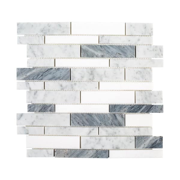 Jeffrey Court Lombard Fog White 11.75 in. x 11.75 in. Interlocking Semi-Polished Marble Mosaic Tile (9.588 sq. ft./Case)