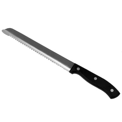 8 in. Stainless Steel Black Bread Knife with Contoured Bakelite Plastic Handle