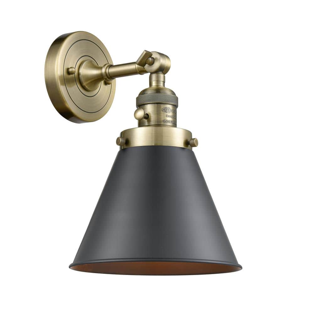 Appalachian 1-Light Matte Black, Antique Brass Wall Sconce with Black Metal Shade price history on PriceWatchPro