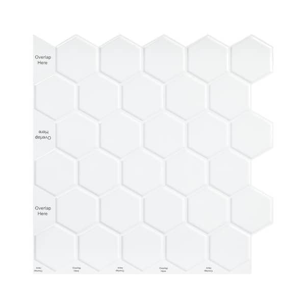 Hexagon Vinly Peel and Stick Backsplash 12"x12" Stick on Wall Tile for Kitchen Fireplace and RV in White, 10-Pack