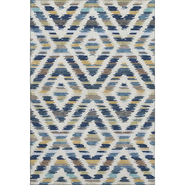 Mayfield Premium Machine Washable Abstract AMF2453 Navy 9 ft. x 12 ft. Area Rug