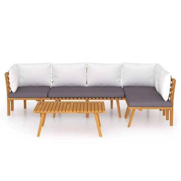 Benjara 5-Piece Brown Wood Outdoor Sectional Sofa with White Benjara 5-Piece Brown Wood Outdoor Sectional Sofa with White