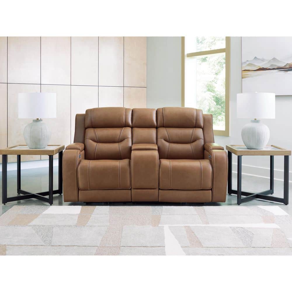 Guru 75 in. Solid Leather Match 2 Seat Reclining Loveseat with Speakers and USB Port in Caramel price history on PriceWatchPro