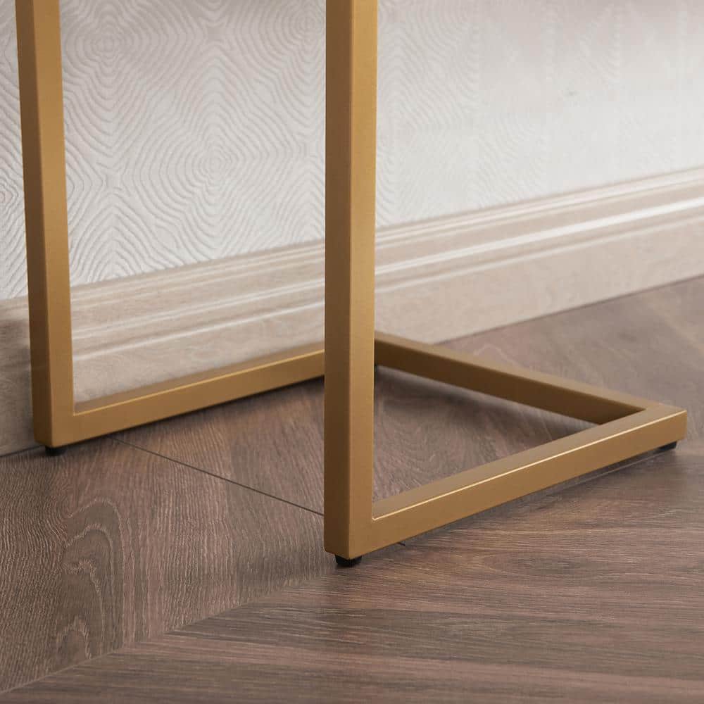 Elegant Gold 55" Metal & Glass Console Table with Storage Shelf