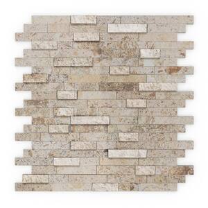 Sandy Mixed Tan 4 in. x 4 in. Stone Peel and Stick Wall Mosaic Tile Sample (0.11 sq. ft. / Each)