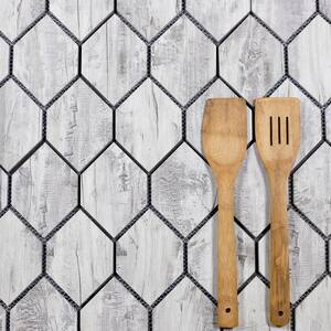 Handmade Décor Birchwood Gray Wood Look Honeycomb 3.5 in. x 5.125 in. Matte Glass Mosaic Tile (0.52 Sq. ft.)